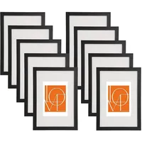 Woltu Bilderrahmen Fotorahmen Holzrahmen mit Papier-Passepartout, aus mdf Platte,schwarz
