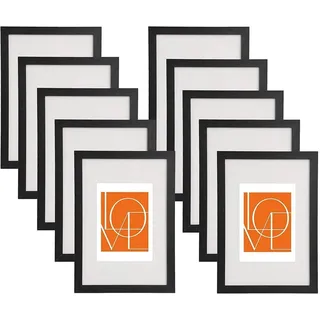 Woltu Bilderrahmen Fotorahmen Holzrahmen mit Papier-Passepartout, aus mdf Platte,schwarz - schwarz