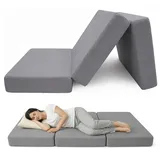 POKAR Klappmatratze 3-teilige Faltmatratze Wasserabweisend Camping Matratze Gästematratze Feldbett Klappbett Gästebett Bodenmatratze Schlafmatratze 80 x 195 x 15 cm, Grau