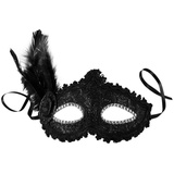 dressforfun Venezianische Maske mit seitlicher Feder - schwarz - Schwarz