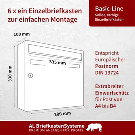 AL Briefkastensysteme Basic 6er Briefkasten RAL 7016 Anthrazit inkl. Zeitungsfach