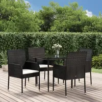 vidaXL Polyrattan Garten-Essgruppe 5-tlg. schwarz inkl. Kissen 3185144