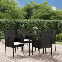 vidaXL Polyrattan Garten-Essgruppe 5-tlg. schwarz inkl. Kissen 3185144