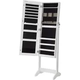 Merax SONGMICS Schmuckschrank, Spiegelschrank stehend, mit 2 separaten Make-up Organizern, rahmenloser Ganzkörperspiegel, abschließbar, für Ketten, Ohrringe, Schminke, weiß JJC002W01
