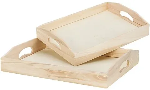 Tabletts aus Holz, 33 x 23 x 6,8 cm und 37 x 28 x 6,9 cm, 2 Stück