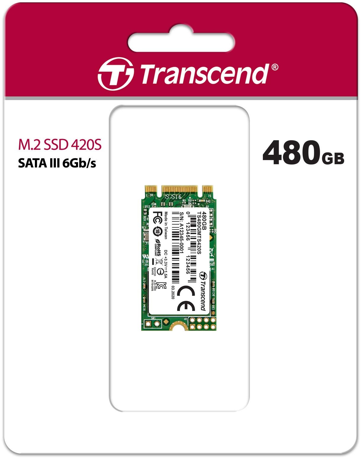 Transcend 480GB SATA III 6Gb/s MTS420S 42mm M.2 SSD 420S SSD TS480GMTS420S, Festkörper-Laufwerk