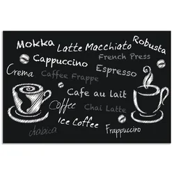 Küchenrückwand ARTLAND "Kaffee. Designelemente auf einer Tafel", schwarz, B:90cm H:60cm, Aluminium, Spritzschutzwände, Alu Spritzschutz mit Klebeband, einfache Montage