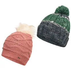 DARE 2b Winter-Beanie mit Wollanteil Bommel-Mütze Strick-Mütze Herbst-Mütze Kopfbedeckung Rosa oder Dunkelgrün - 