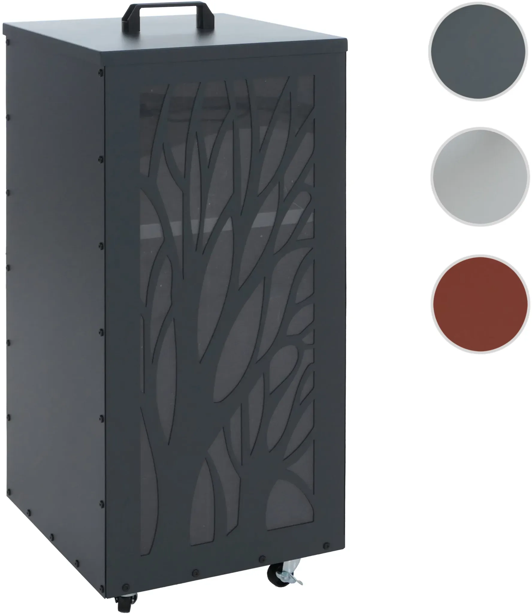 Pelletbehälter HWC-Q30 Bäume, Pelletbox Aufbewahrungsbox für z.B. Tierfutter, Rollen Füße 86x36x36cm ~ anthrazit
