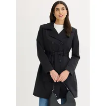 bonprix Trenchcoat aus Baumwolle, schwarz, Gr.42, Charmanter Trenchcoat mit abnehmbarem Bindegürtel, 2-Reiher