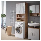 Vicco Waschmaschinenschrank Irma 64 x 190,5 cm Weiß Hochglanz/Braun