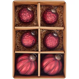 Beliani Weihnachtskugel 6er Set Glas rot