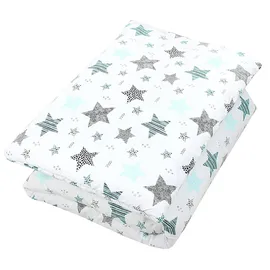 TupTam Kinder Gemusterte Bettdecken Set Ganzjahresdecke Bettdecke Kopfkissen Flachkissen 2tlg., Farbe: Sterne Mint/Schwarz, Größe: 135x100 cm