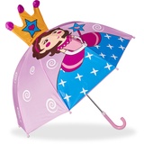 Relaxdays Kinderregenschirm 3D Prinzessin, Regenschirm f. Mädchen, kleiner leichter Stockschirm in Glockenform