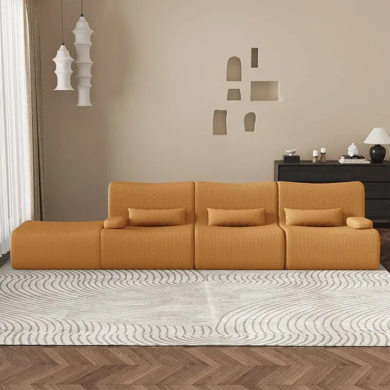 GTIMEX Ecksofa mit Schlaffunktion 250 x 170 x 76 cm, L-förmige Couch aus Cord,Memory-Schaumstoff, Tiefer Sitzfläche, Modulares Sofa mit Chaiselongue für Wohnzimmer und Schlafzimmer,Orange-Gelb