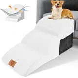 HEVOL Hundetreppe 3 Stufen, Tragbare Hunderampe aus Hochdichtem Schwamm für Kleine Hunde, Haustiertreppe mit Abnehmbarem & Waschbarem Stoffbezug, Ideal für Sofa und Bett