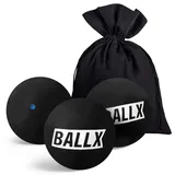 BallX Squash Bälle Blauer Punkt XS2000 | 3er Pack | Squash Ball | Squash Ball Blau (Schnell) | Anfängerbälle in Schwarz | Offizielle Wettkampfgröße | inkl. Baumwollsäckchen | Hohe Langlebigkeit