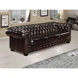 Chesterfield Ledersofa 4-Sitzer - Büffelleder - Braun - BRENTON