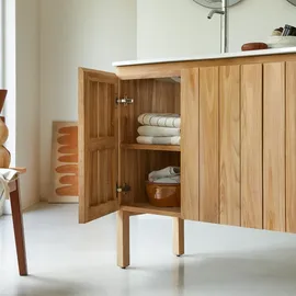 Tikamoon Doppelwaschtisch aus Teak und integriertem Keramikwaschbecken 120 cm