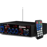 Mini Bluetooth 5.0 Verstärker, Spitzenleistung 800W Amplifier HiFi Stereo mit Mixer Wireless Endstufe 2.1-Kanal 30W+30W mit USB/SD-Karte/Mikrofoneingang/FM, für Zuhause oder Auto