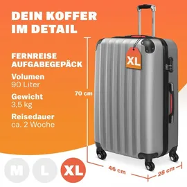 monzana Hartschalen-Trolley 4-Rollen XL 70 cm / 3,5 l silber