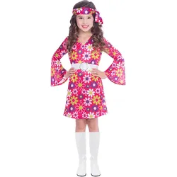 Hippie Blumen Mädchenkostüm - Kinder-4-6-Jahre