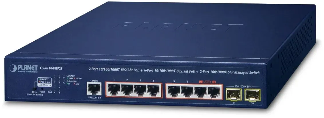 PLANET IPv6/IPv4, 2-Port Managed L2/L4 Gigabit Ethernet (10/100/1000) Power over Ethernet (PoE) 1U Blau