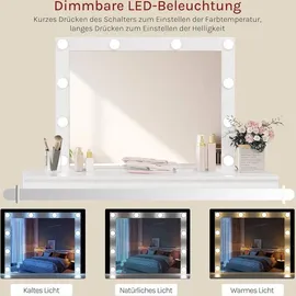 Woltu Schminktisch mit Spiegel LED-Beleuchtung, Steckdose, 7 Schubladen, Weiß