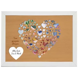 Namofactur Bilderrahmen Hochzeit Geldgeschenk "Von ganzem Herzen" Bilderrahmen Geld verpacken, für 1 Bilder, Hochzeitsgeschenk gerahmte Hochzeitskarte Glückwunschkarte aus Holz beige
