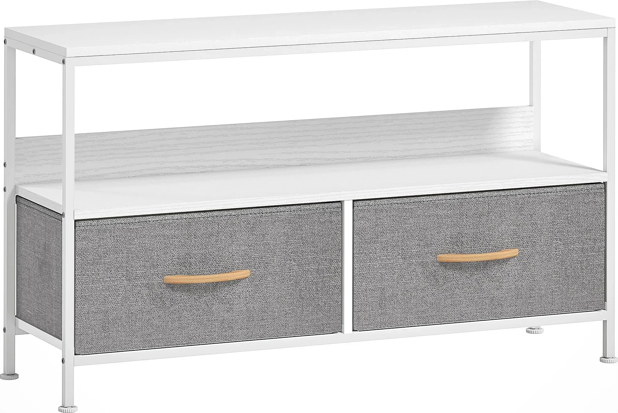 HOMCOM TV-Möbel, TV-Tisch mit Regal und 2 faltbaren Stoffschubladen, für Fernseher bis zu 119,4 cm, Länge 98 cm, für Wohnzimmer, Schlafzimmer, Weiß und Grau   Aosom