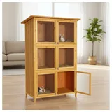 Feel2Home Kleintierkäfig Hasenkäfig 6 Boxen Kaninchenstall Holz Freigehege Hasenstall Kleintier braun