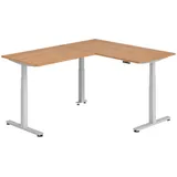 bümö Eckschreibtisch Nussbaum, silber Holzwerkstoff, Nachbildung,Nussbaum, Rechteckig, 160x74x200 cm FSC Mix, Arbeitszimmer, Schreibtische, Eckschreibtische