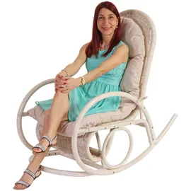 Mendler Esmeraldas, Schwingsessel Rattansessel, weiß ~ Auflage creme