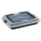Relaxdays Backblech mit Deckel, 3in1 Kuchen Transportbox, BxT 40,5x32,5 cm, hoher Rand, Kuchenblech rechteckig, schwarz