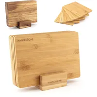 Hanseküche Schneidebrett Set – Hochwertige Schneidebretter – Holzbrett Küche groß mit Saftrille, Küchenbrett, massives Schneidbrett (Bambus, 5er Set)