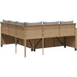 vidaXL Gartensofa in L-Form mit Tisch und Kissen Beige Poly Rattan