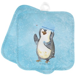 Mr. & Mrs. Panda Topflappen Pinguin duscht - Eisblau - Geschenk, Topflappen lustig, Dusche, Topfu, (1-tlg) blau