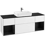 Villeroy & Boch Finion Waschtischunterschrank F452PDGF 160x60,3cm, Abdeckplatte black matt, Regale Black matt lacquer, Glossy white lacquer