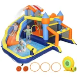 8-in-1 Hüpfburg Mit Gebläse Rutsche Planschbecken Trampolin Kletterwand Für Indoor Outdoor 350x325x210cm Mehrfarbig