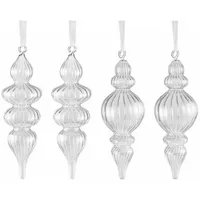 Loberon Weihnachtsschmuck 4er Set Diorise, Mundgeblasen, Klassisches Design, Filigran, Weihnachten, Christbaumschmuck, Glas, Organza, klar