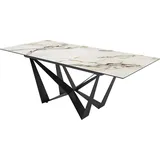 DeLife Esstisch Edge 180-220x100 Keramik Calacatta Luxe Weiß-Gold-Grau Spider Flachstahl Schwarz ausziehbar,