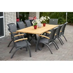 HARTMAN Xanadu / Da Vinci Garten-Essgruppe, xerix/anthrazit, Alu/Teakholz, 8 Diningsessel, 220x100cm