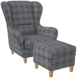 Supellex Ohrensessel Sofia Textil 92 x 68 x 95 cm Grau mit Hocker