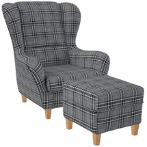Supellex Ohrensessel Sofia Textil 92 x 68 x 95 cm Grau mit Hocker