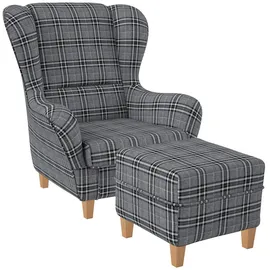 Supellex Ohrensessel Sofia Textil 92 x 68 x 95 cm Grau mit Hocker