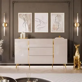 lookway SIDEBOARD mit Schubladen ONYX Kaschmir auf goldenen Beinen Hochglanz