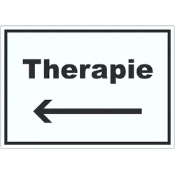 HB-Druck Therapie Aufkleber mit Text und Richtungspfeil links Raum Behandlung waagerecht A7 (74x105mm)