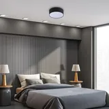 Paco Home Deckenlampe Esstisch Deko Wohnzimmer Modern Büro Rund Lampenschirm Stoff E27, Schwarz, Ø30cm