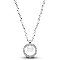 Pandora Silber Damen-Halskette Süßwasserzuchtperle & Pavé