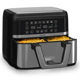 Klarstein Heißluftfritteuse, Airfryer mit 2 Kammern, 2850W Kompakte Heißluftfritteuse, 9L Luft-Friteuse mit Touch-Bedienfeld, Timer, Vorheizen, 6... - Schwarz